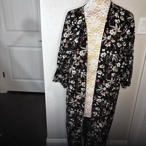 Bailey's Blossoms Kimono Open Front‎ Brown Floral Long 1/2 Sleeve XS/S Whimsy